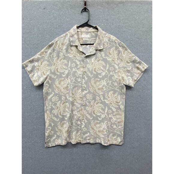 Porter & Ash Shirt Mens XL Beige White Linen Blend Floral Button Up Casual - Picture 1 of 4